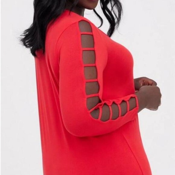 Torrid Womens Top 5X Super Soft Knit Red Ladder Sleeve Plus Size Long Sleeve Tee - Picture 3 of 11